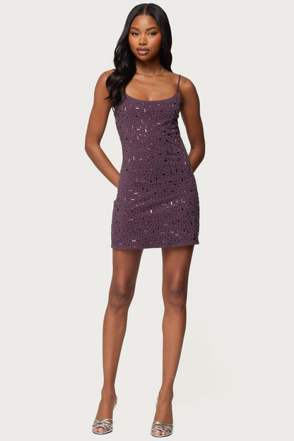 Stefanie Rhinestone Backless Mini Dress