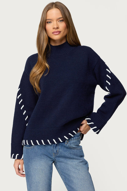 Indah Contrast Stitch Oversized Sweater