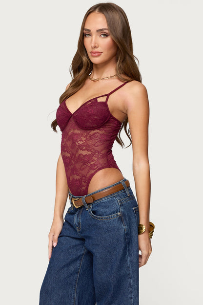 Strappy Sheer Lace Bodysuit