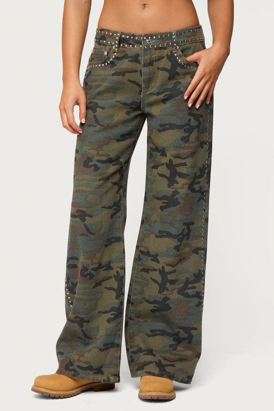 Quincy Studded Low Rise Baggy Jeans