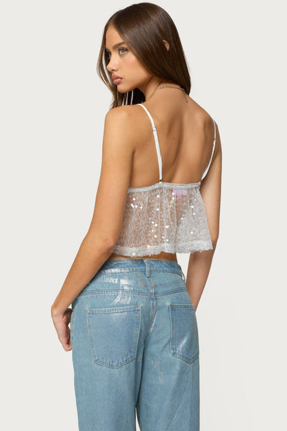 Sheer Sequin Babydoll Tank Top