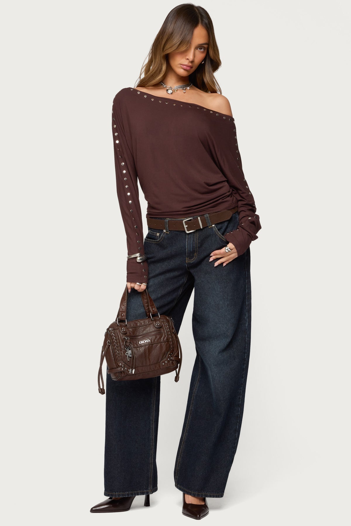 Paola Off Shoulder Stud Top