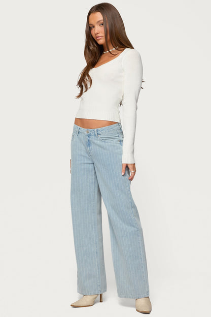 Pinstripe Low Rise Baggy Jeans