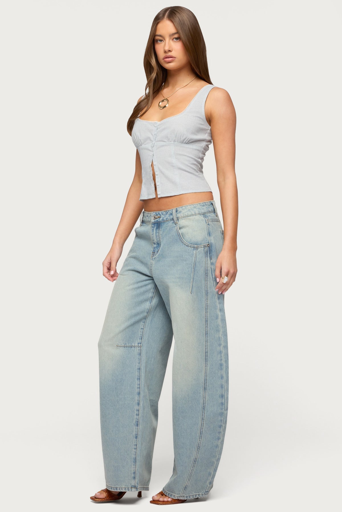 Katiya Pinstripe Button Up Top