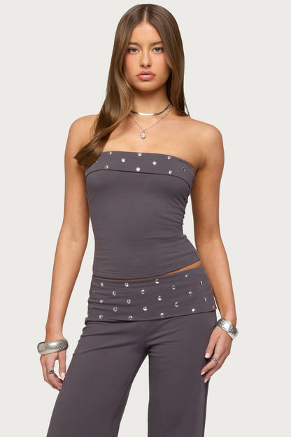 Breanna Studded Foldover Tube Top