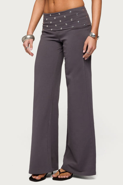 Breanna Studded Foldover Wide Leg Pants