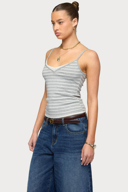 Layered Contrast Striped Tank Top