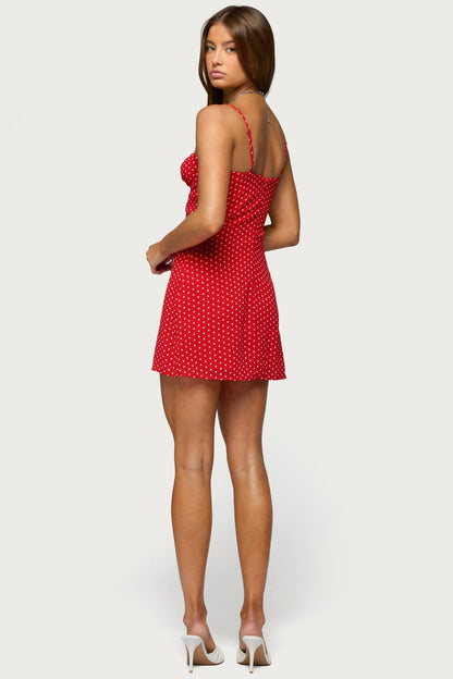Polka Dot Cupped Chiffon Mini Dress