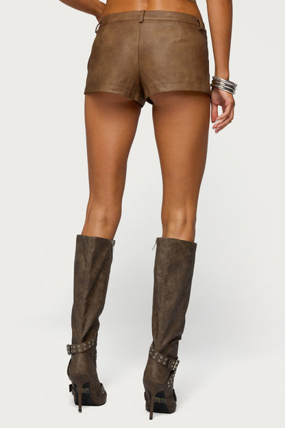 Idara Faux Leather Micro Shorts