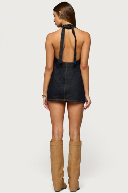 Destinee Denim Halter Mini Dress