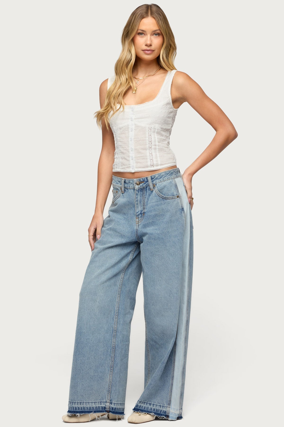 Embroidered Cotton Button Up Top