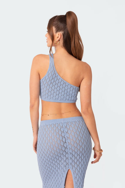 Mermaid One Shoulder Crochet Crop Top