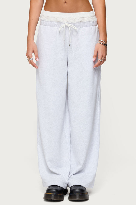 Tamia Peekaboo Ruffle Lace Sweatpants