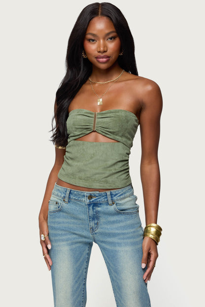 Kalina Cutout Faux Suede Strapless Top
