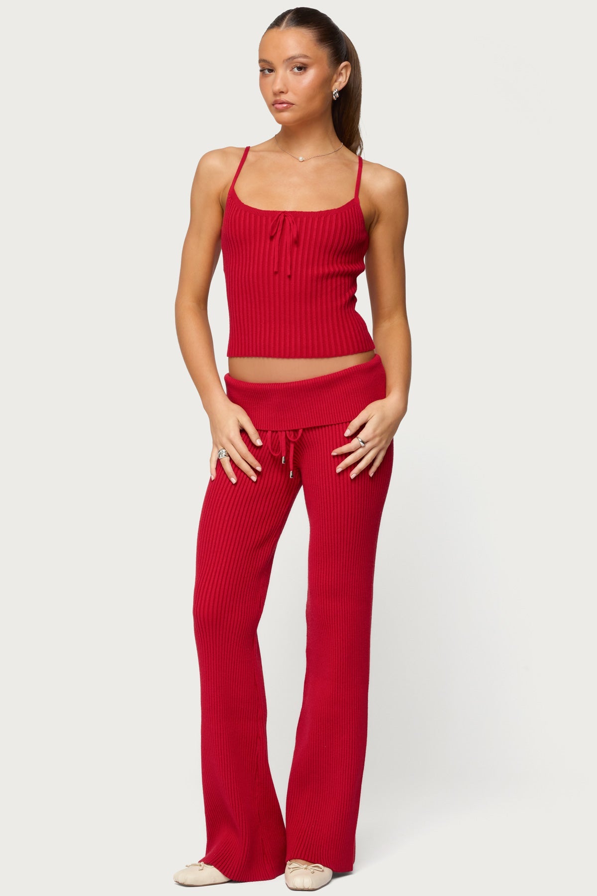 Adannah Tie Ribbed Knit Tank Top