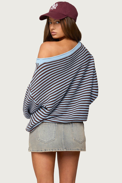 Averi Striped Oversized Off Shoulder Sweater
