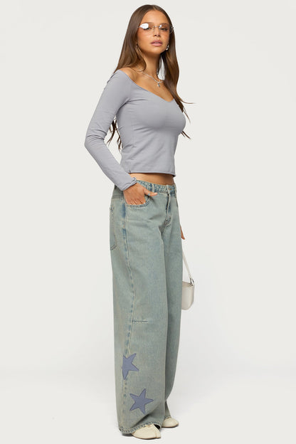 Nattie Off Shoulder V Neck Top