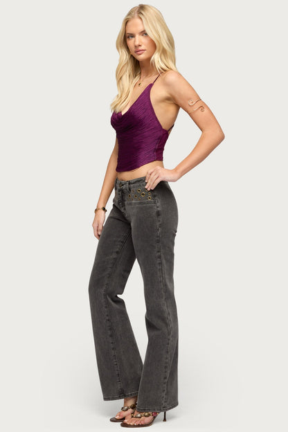 Elenie Fringed Cowl Neck Top