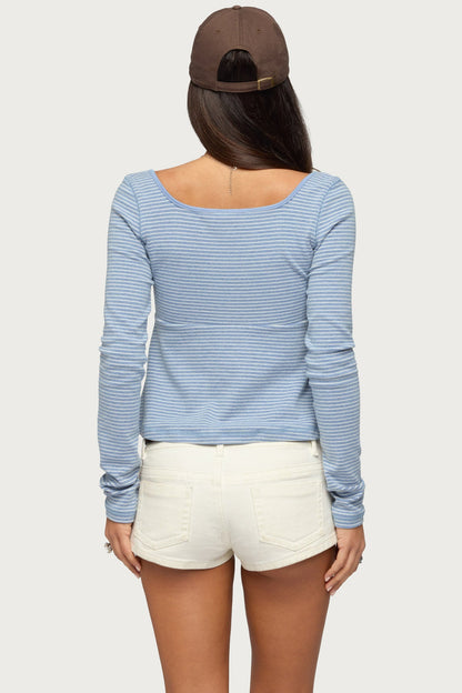 Sare Striped Babydoll Henley Top