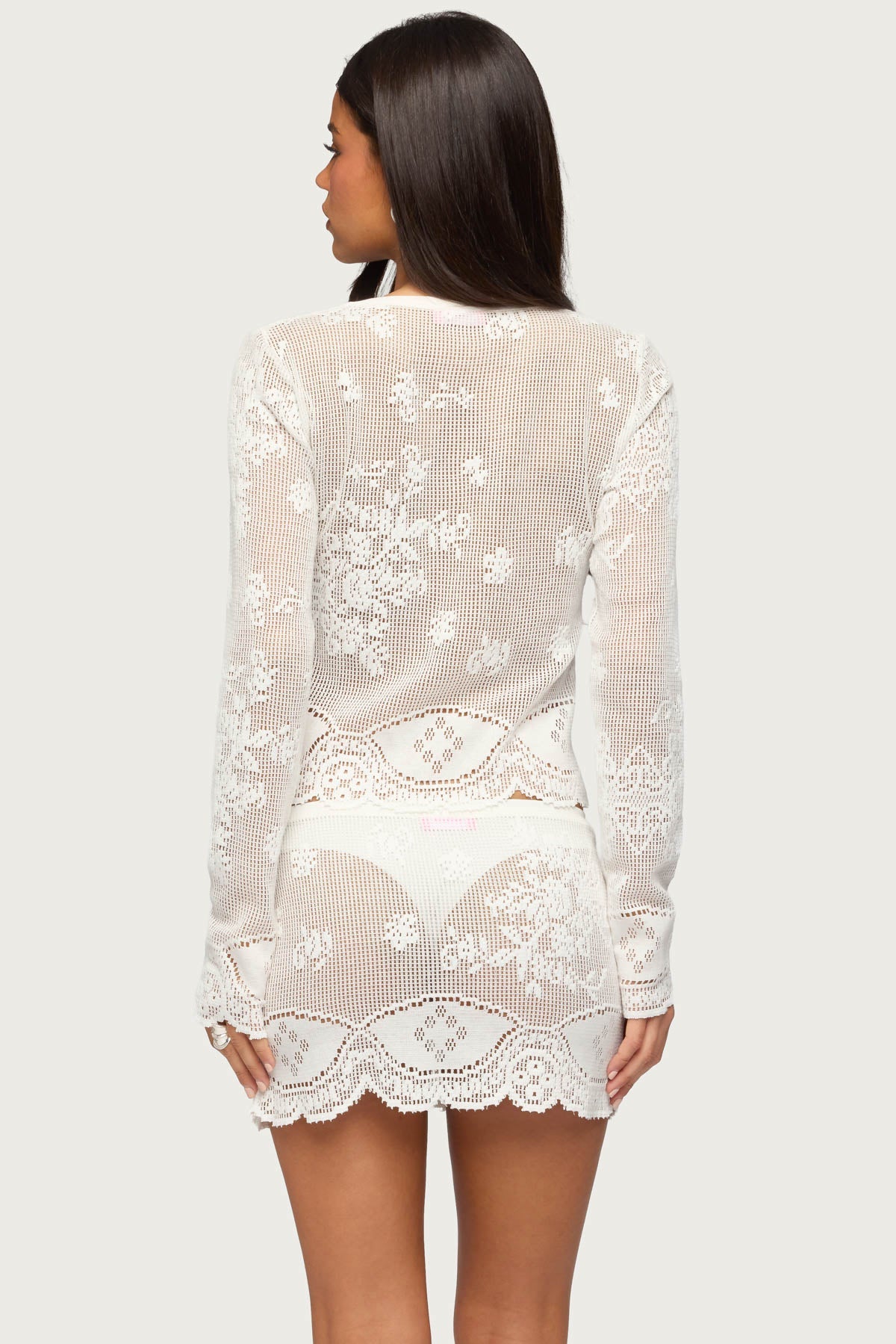 Rusa Button Up Sheer Crochet Top
