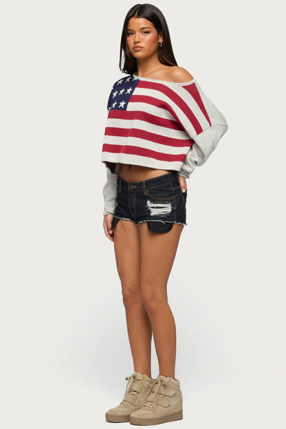 USA Off Shoulder Sweater